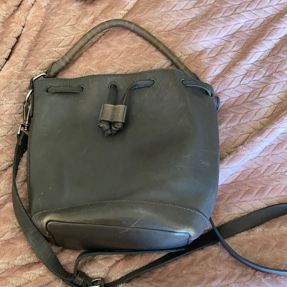 Gray leather Madewell Lafayette bucket bag